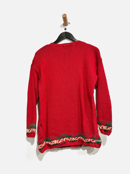 Tiara Vintage Red Christmas Tree Embroidered Sweater - Medium