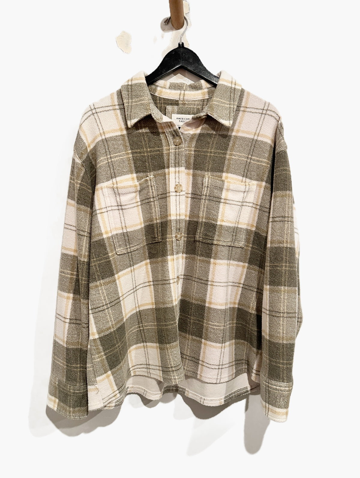 American Eagle Green/White Plaid Shacket - Large