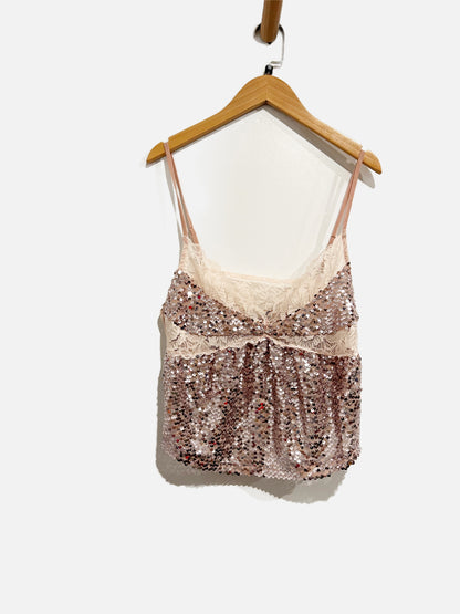 Free People Right Rhythm Sequin Cami in Champagne Combo - Small