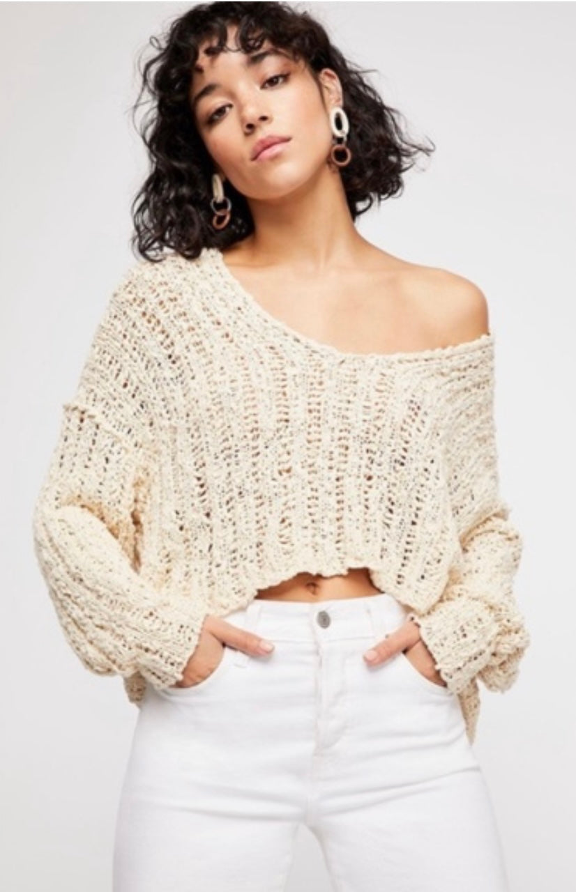 Free People Cream Open Knit Sweater - Medium