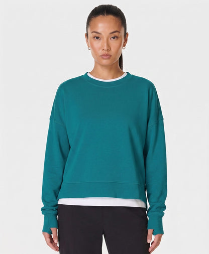 Sweaty Betty After Class Crop Sweatshirt in Petrol Green - 8
