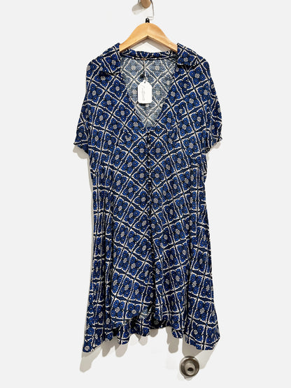 Free People Blue and White Patterned Mini Dress - 8