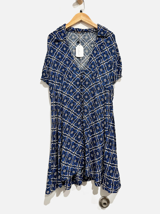 Free People Blue and White Patterned Mini Dress - 8