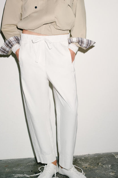 Zara White Elastic Waist Pants - Large