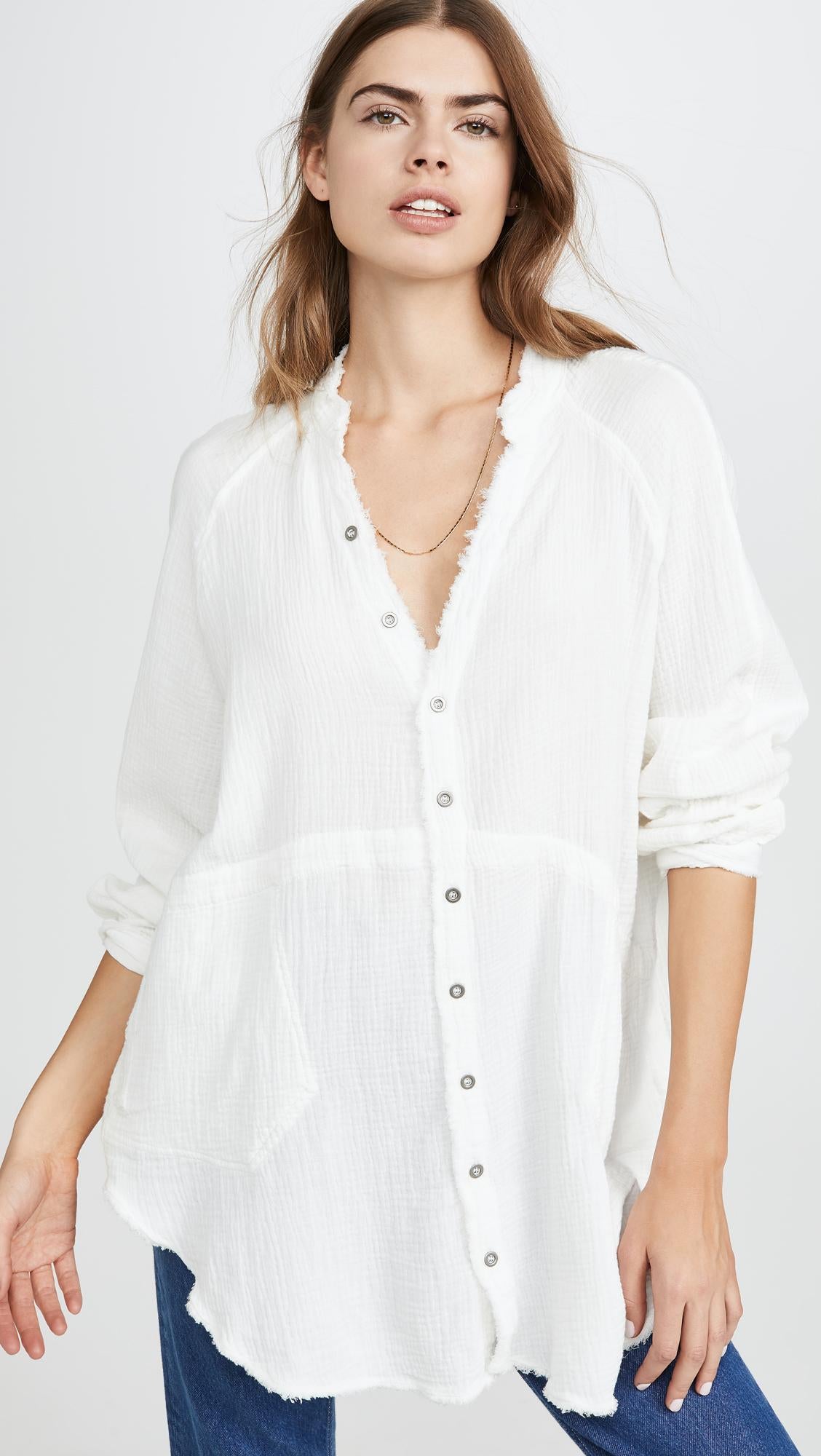 Free People Summer Daydream Button Down in Ivory - Small