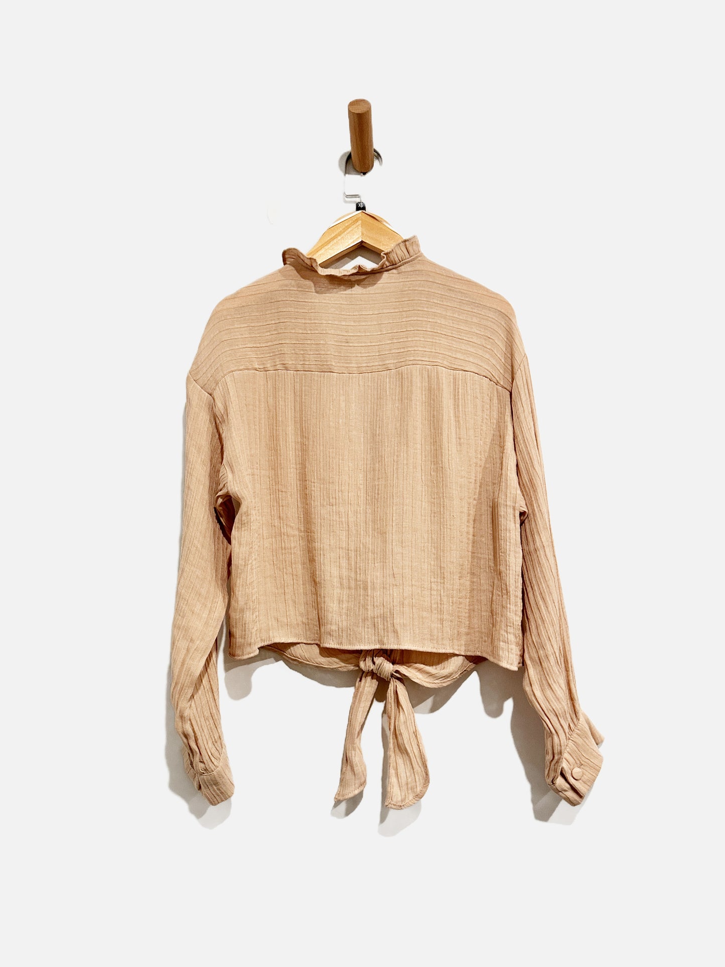 Zara Tan Button LS Tie Front Blouse - XS