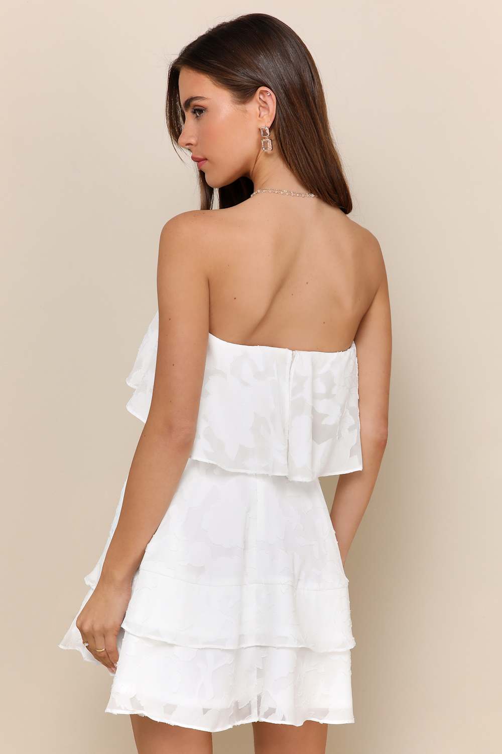 Lulus True Lover White Burnout Floral Ruffled Strapless Mini Dress - Large