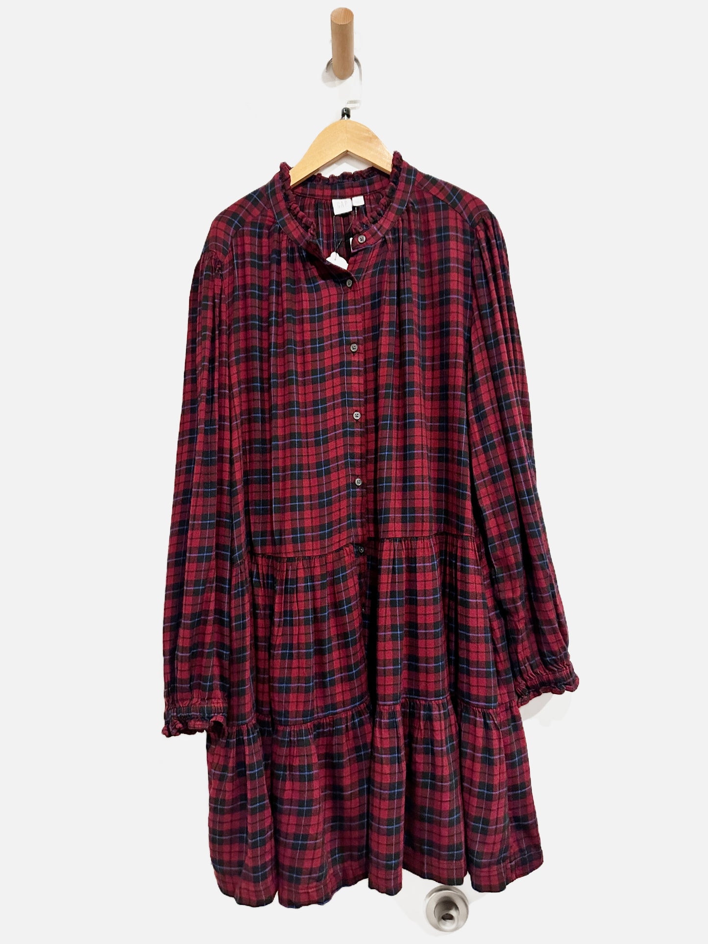 Gap NWT Maroon Plaid LS Dress - Large