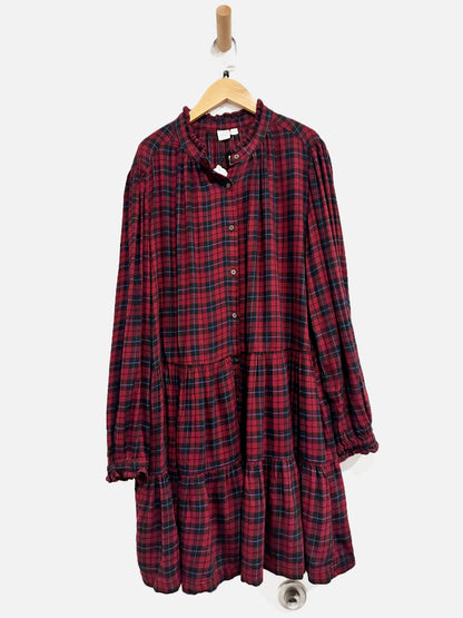 Gap NWT Maroon Plaid LS Dress - Large
