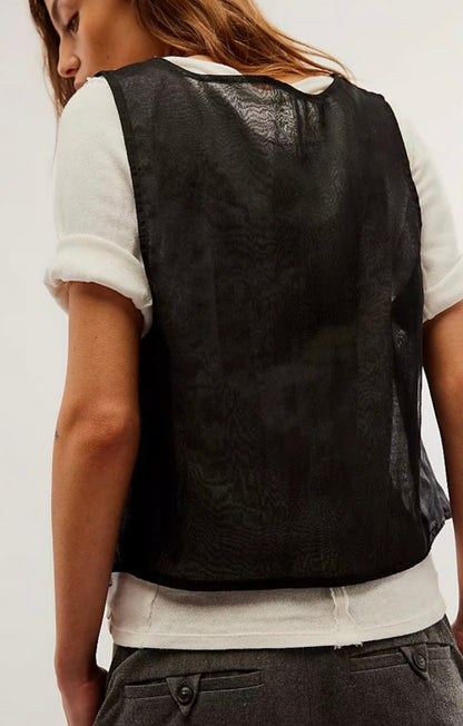Brenda Knight x Free People Black Sheer Vest - Large