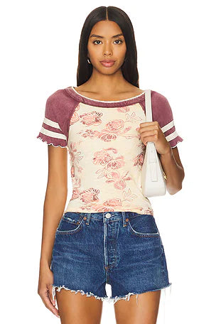 Free People Wish You Were Here Tee in Tan Combo - Small
