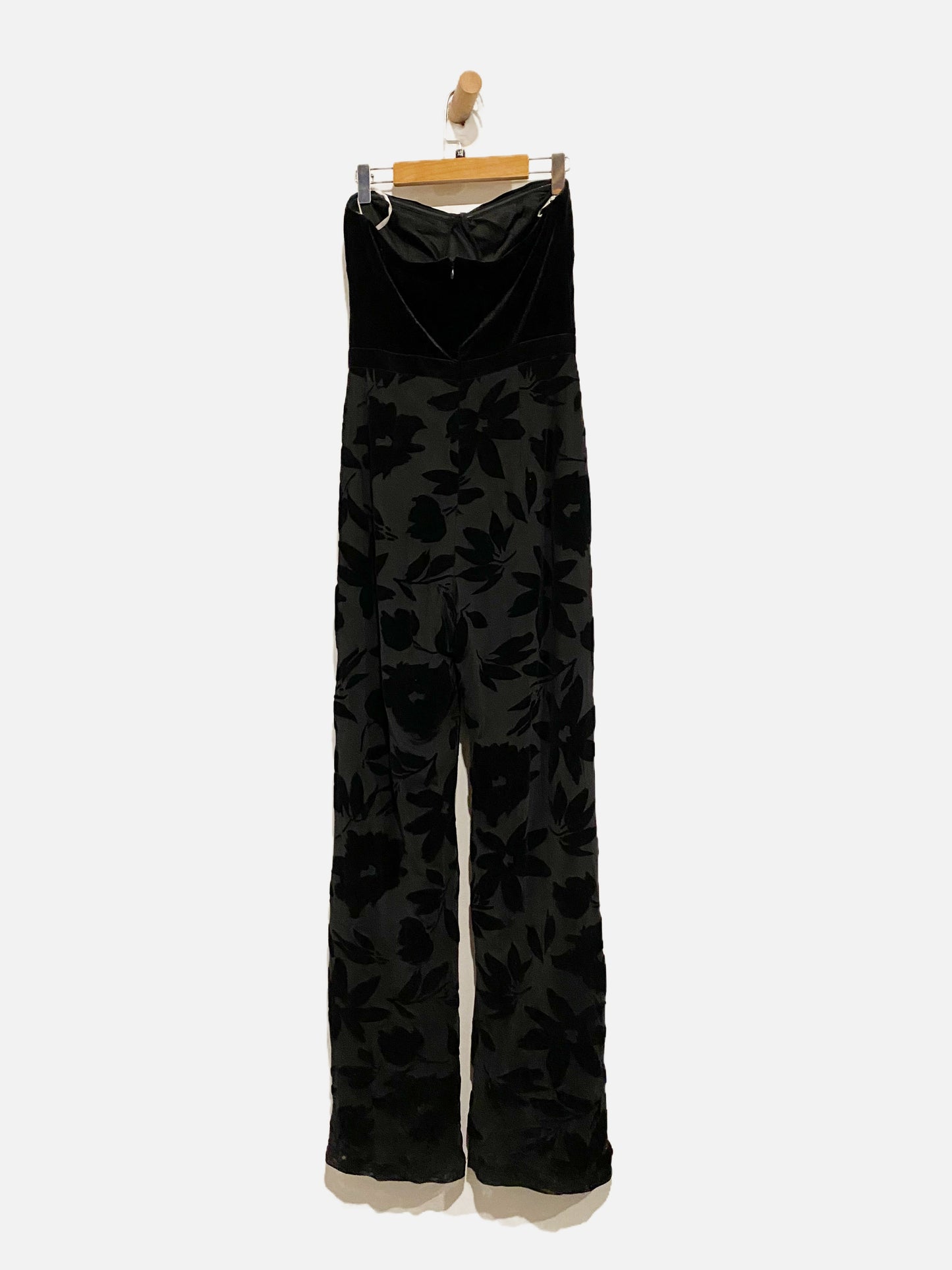 Lulus Black Velvet Floral Jumpsuit - XS