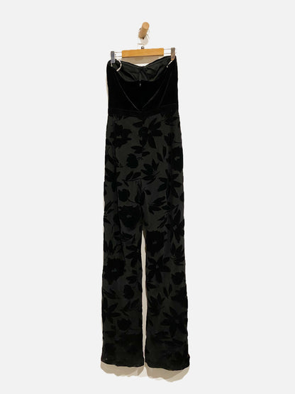 Lulus Black Velvet Floral Jumpsuit - XS