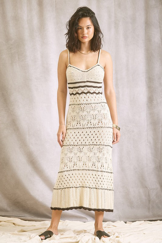 Olive + Oak White and Black Crochet Maxi Dress - Medium