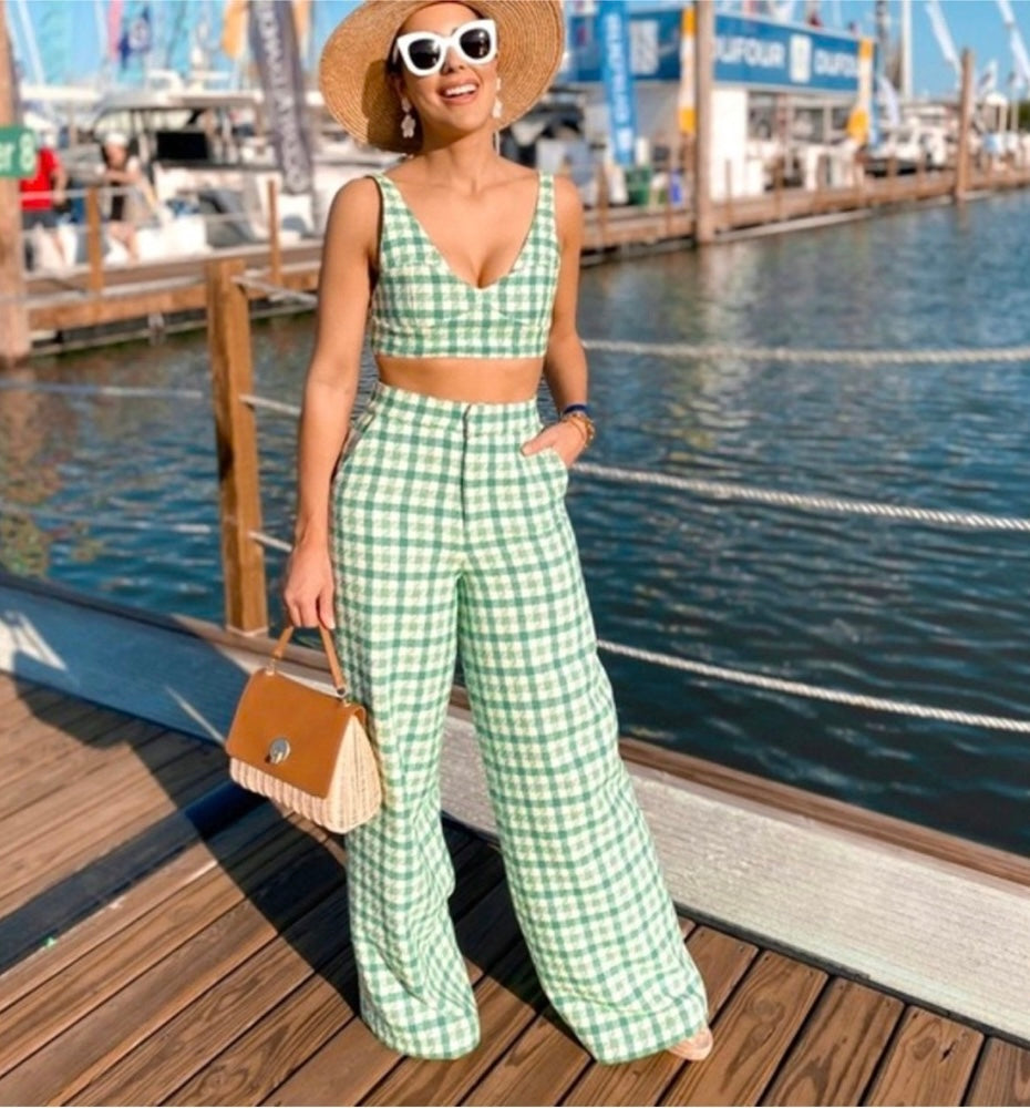 Zara Green Gingham Crop Top - Medium