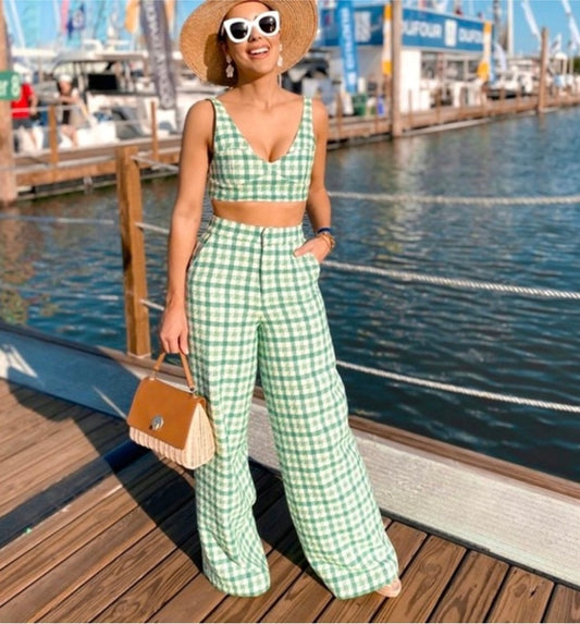 Zara Green Gingham Crop Top - Medium