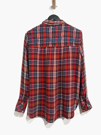 Free People Magical Plaid Buttondown Top in Red Combo - Small