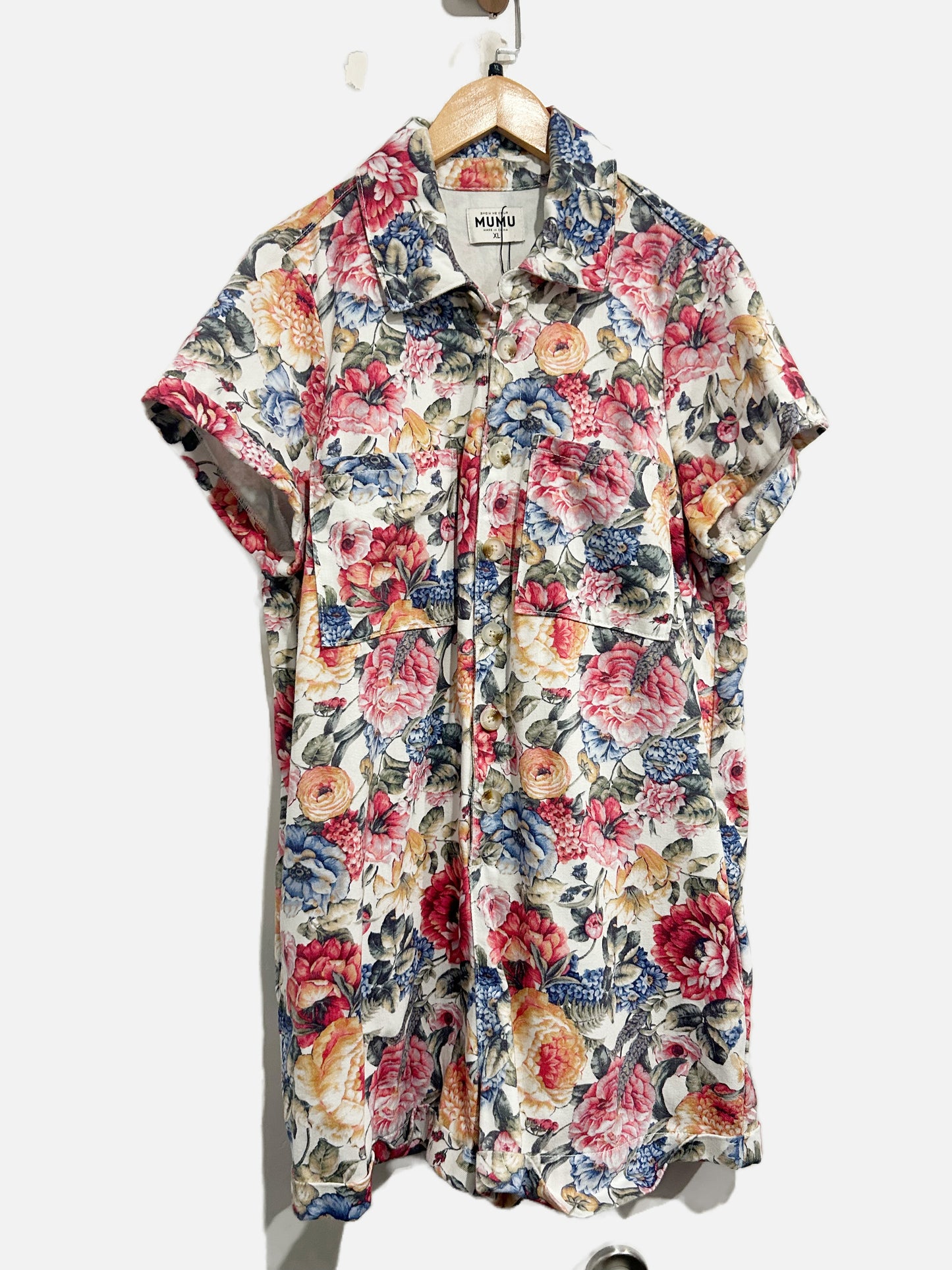 Show Me Your Mumu Denim Range Romper in Dusty Meadows - XL