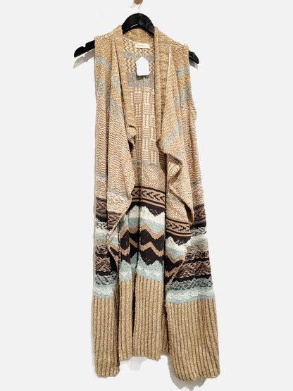 Anthropologie Sleeping On Snow Blue/Tan Print Sleeveless Cardi - M/L