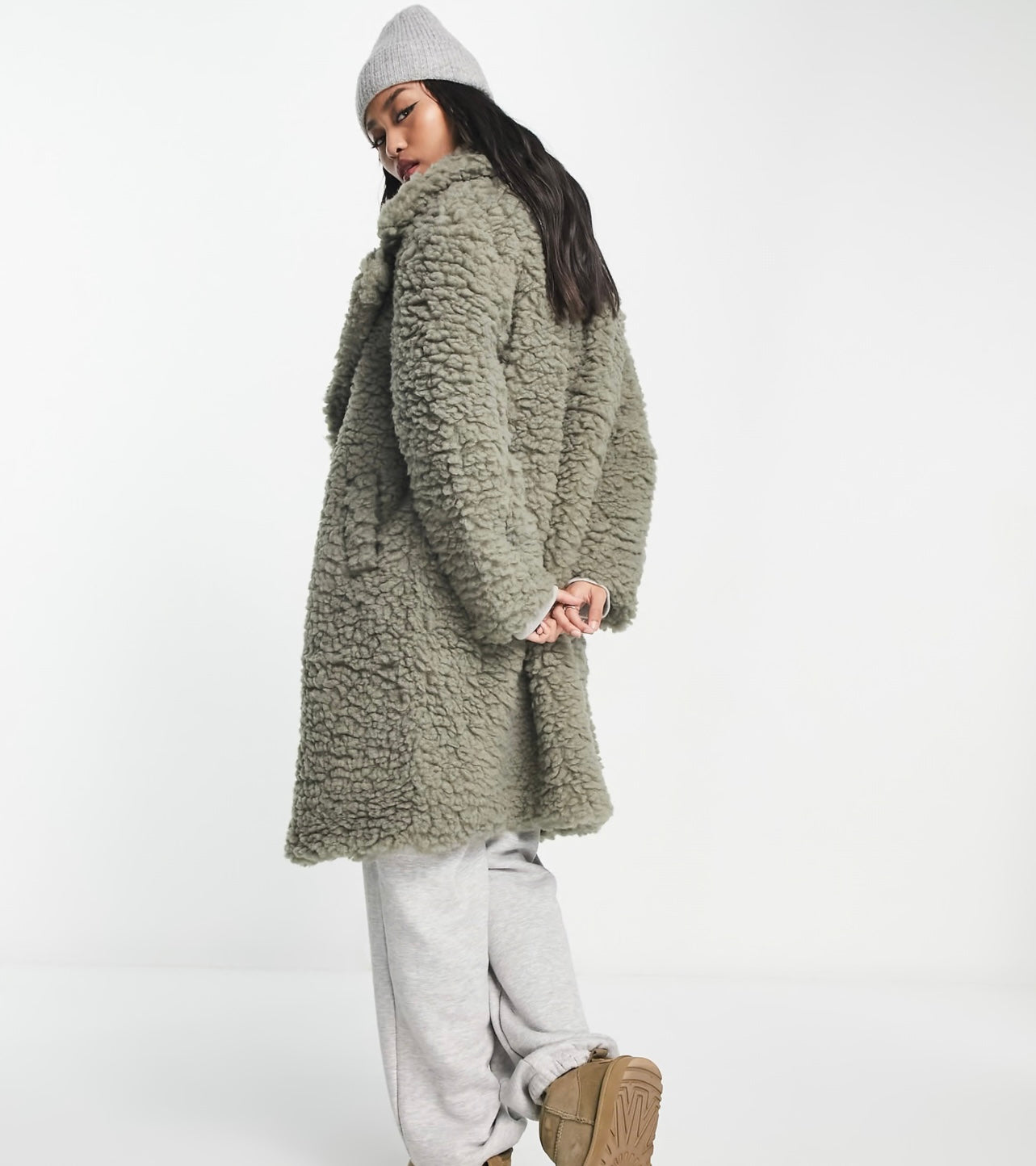 Asos Green Shearling Long Coat - 10