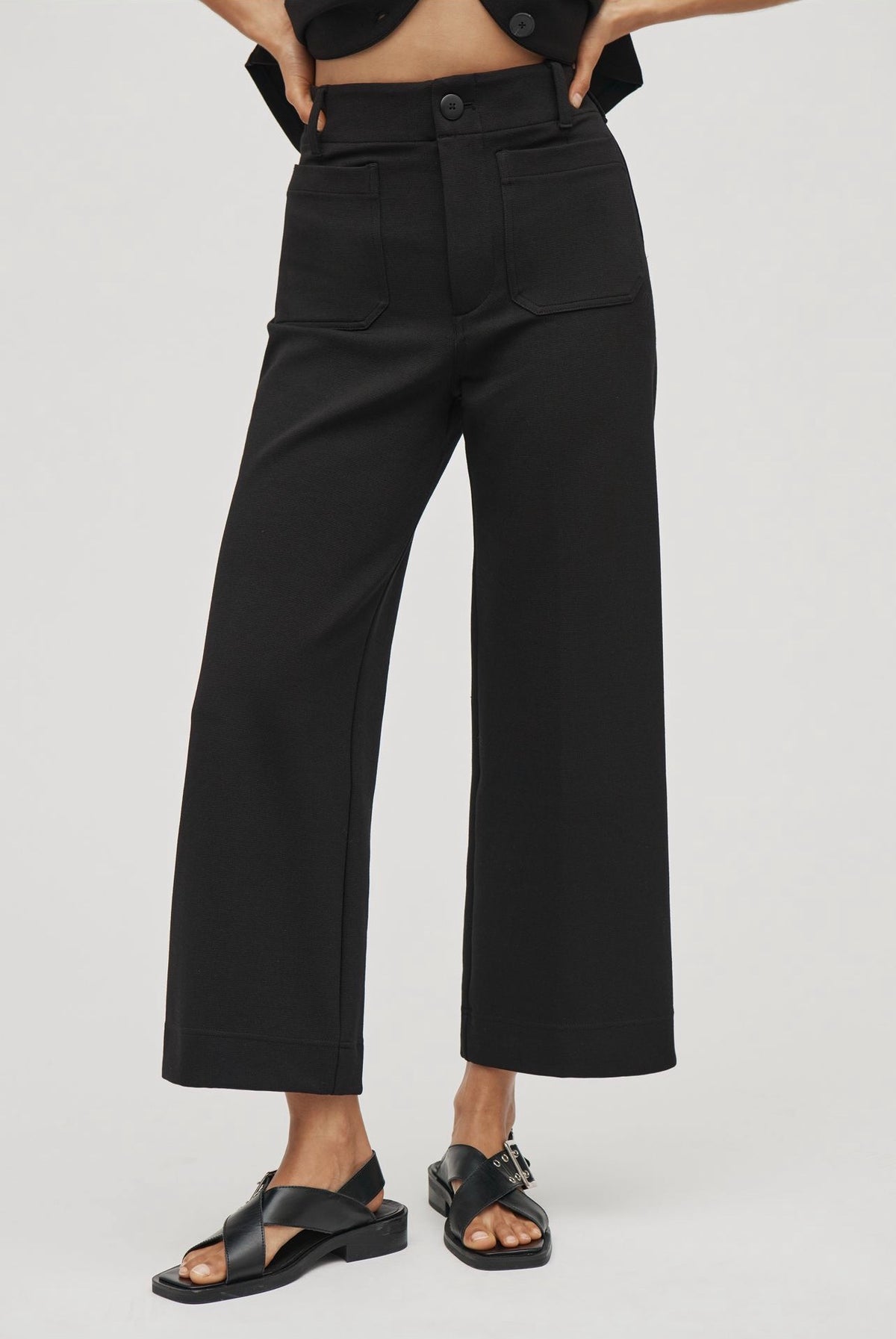 Anthropologie Maeve Colette Cropped Wide Leg Pants in Black Onyx - 25