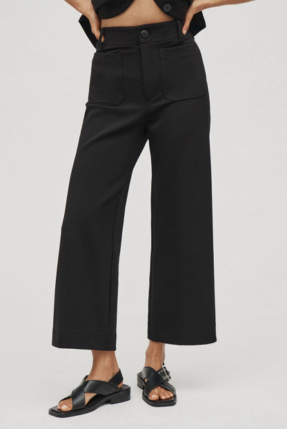 Anthropologie Maeve Colette Cropped Wide Leg Pants in Black Onyx - 25