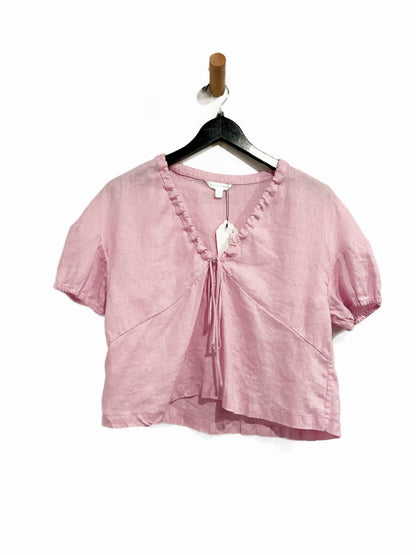 Banana Republic Linen Tie Front V-Neck Top in Pink Orchid Dust - XS