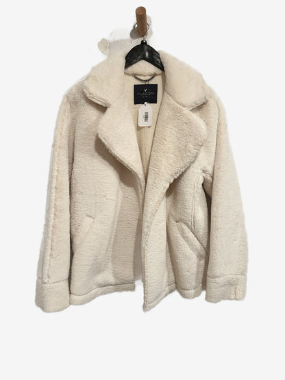 American Eagle Cream Teddy Moto Jacket - Medium
