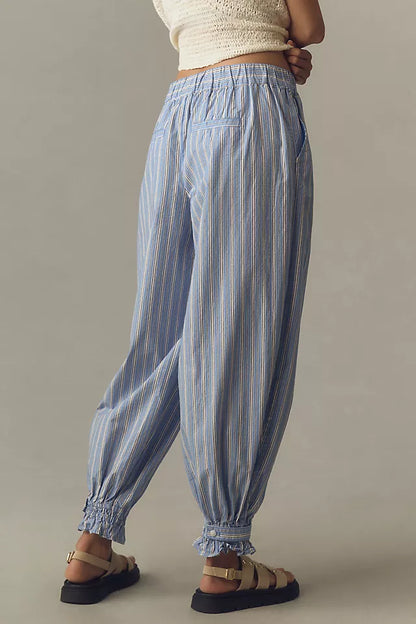 Anthropologie Blue Cotton Stripe Joggers - Large