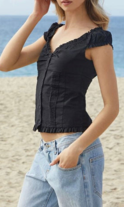 Brandy Melville Black Ruffle Tank