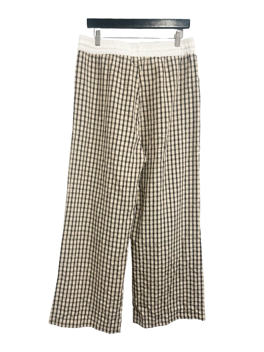 Halara Mid Rise Drawstring Wide Leg Baggy Pants in Oatmeal Khaki Plaid - Large