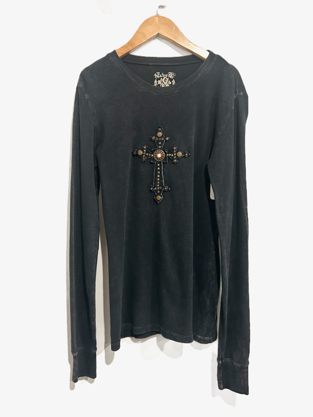 Velvet Stone Y2K Black Waffle Knit Cross Top - Medium