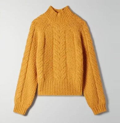 Aritzia Sunday Best Yellow Mock Neck Cable Knit Sweater-XXS