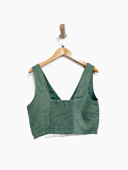 Madewell Linen Gwen Crop Vest Top in Trellis Green - 0