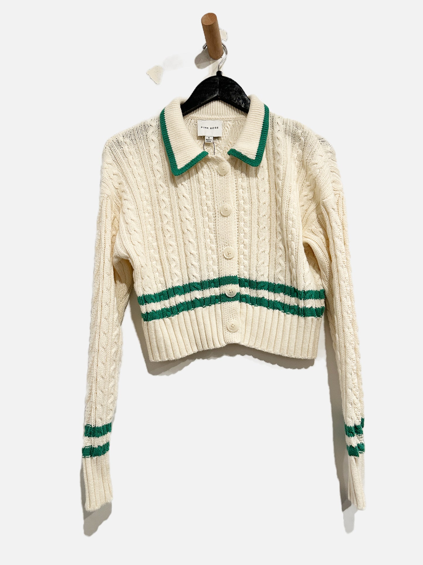 Pink Rose Cable Knit Cadigan - Small