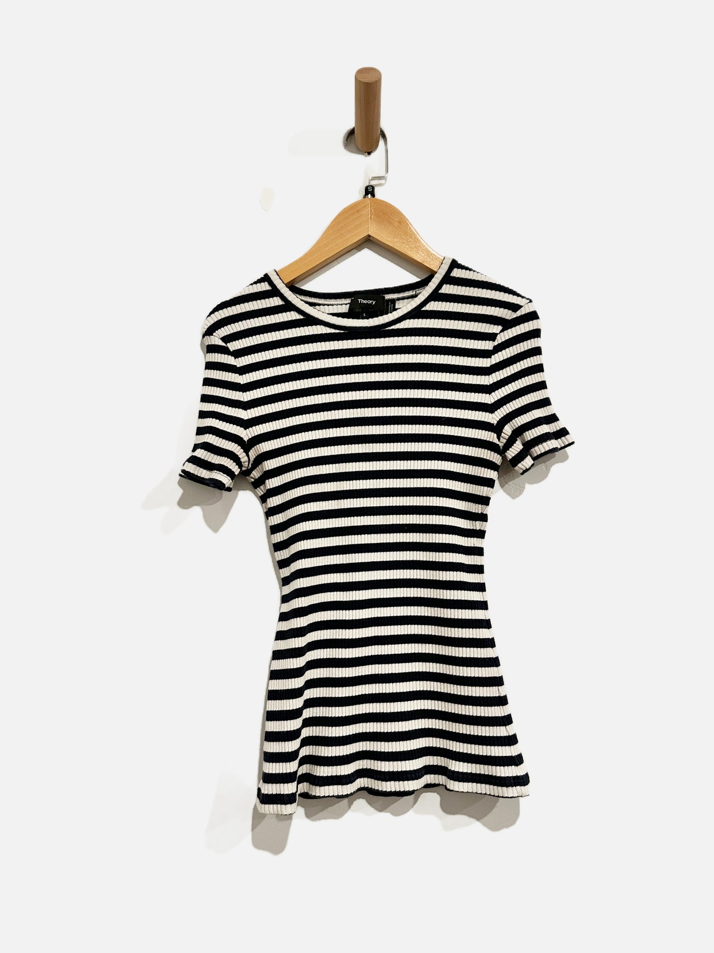 Theory Navy and White Stripe Ribbed SS Top - Small