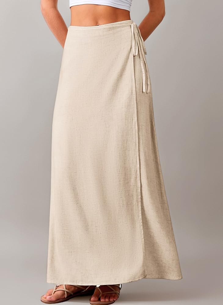 Elleven Cream Linen Blend Maxi Wrap Skirt - Large