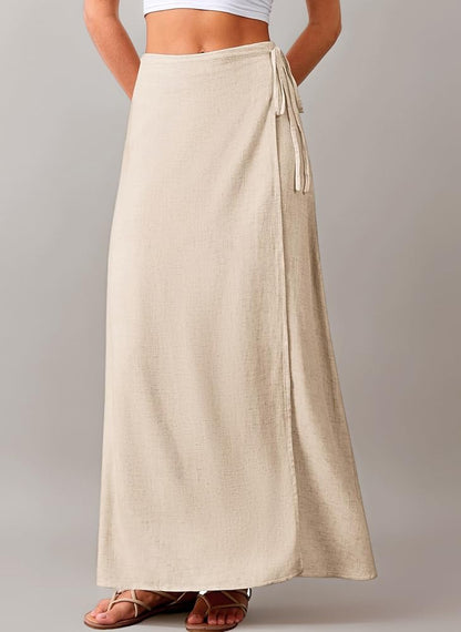 Elleven Cream Linen Blend Maxi Wrap Skirt - Large