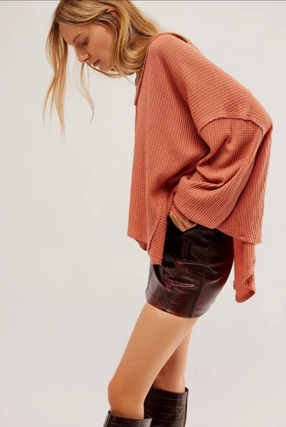 Free People Coraline Oversized Thermal Top in Autumn Glaze - Small