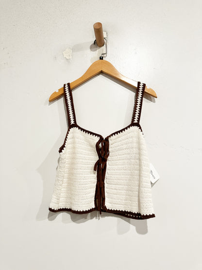 Abercrombie & Fitch Crochet-Style Tie-Front Tank in Cream - Small