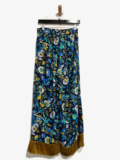 Anthropologie Clara Velvet-Trimmed Pants in Navy Combo - XS