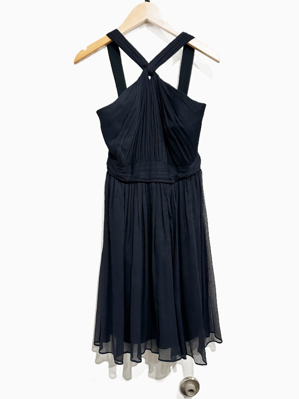 J.Crew Sinclair Navy Silk Chiffon Halter Mini Dress - 0