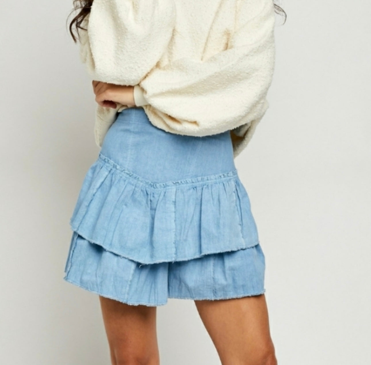 Free People Ruffles in the Sand Blue Ruffle Mini Skirt - 0