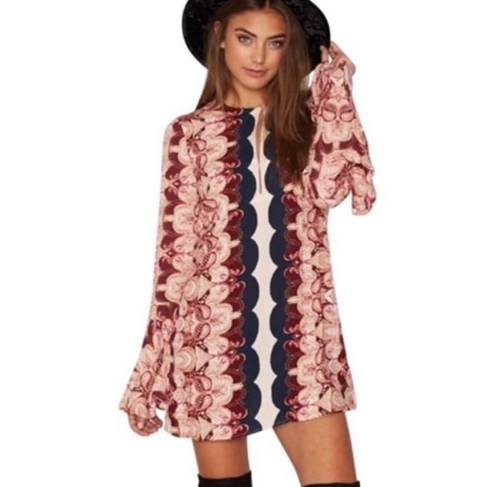Free People Pink Pattern Bell Sleeve Tunic - 4