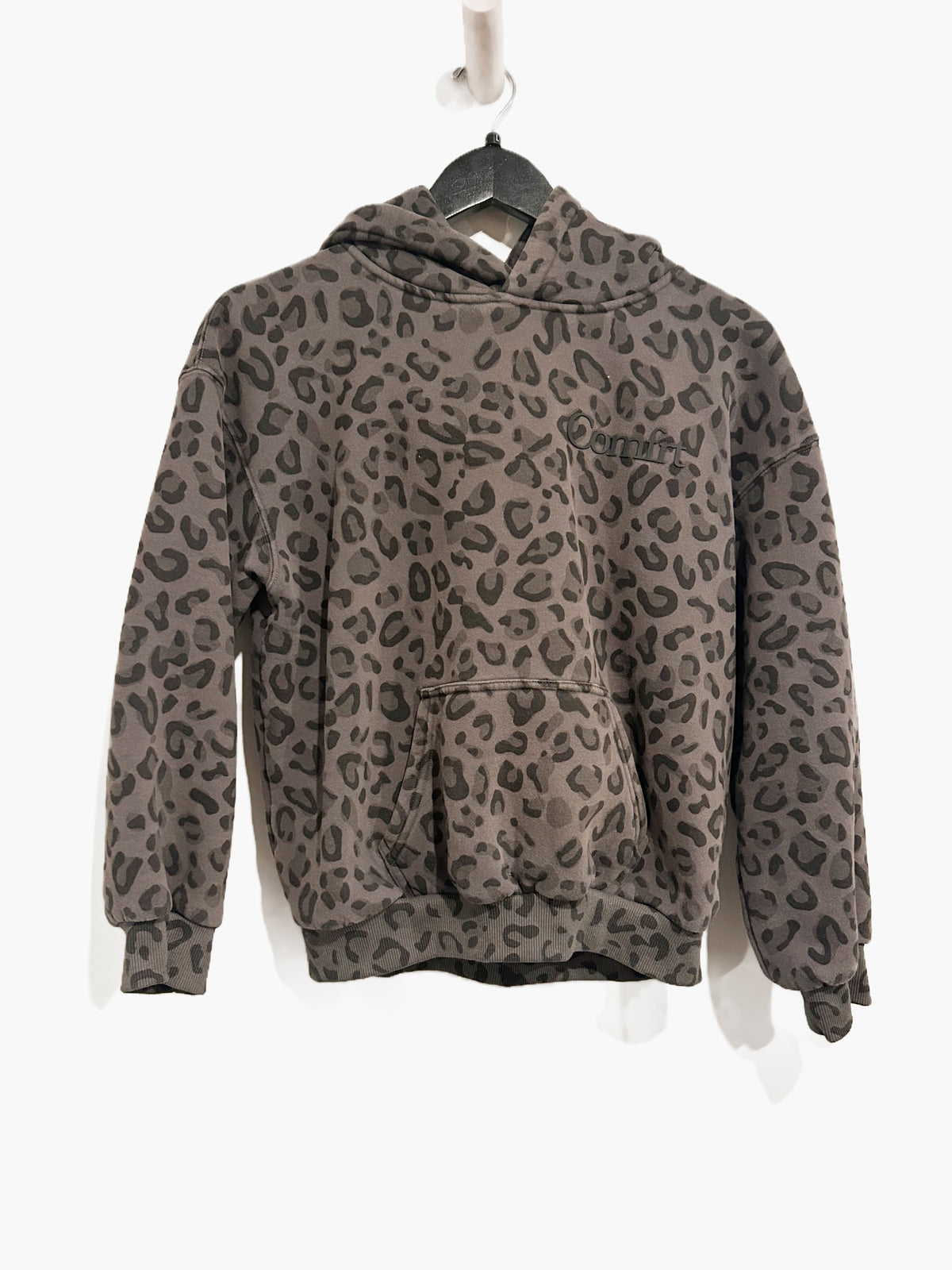 Comft Girl’s Gray Leopard Print Hoodie - Large