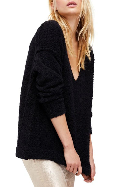 Free People Lofty V-Neck Pullover Sweater in Black - XS