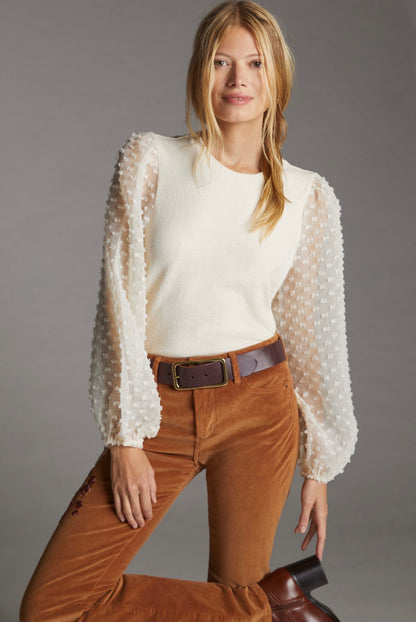 Anthropologie Maeve Textured Sleeve Top in Ivory - Medium