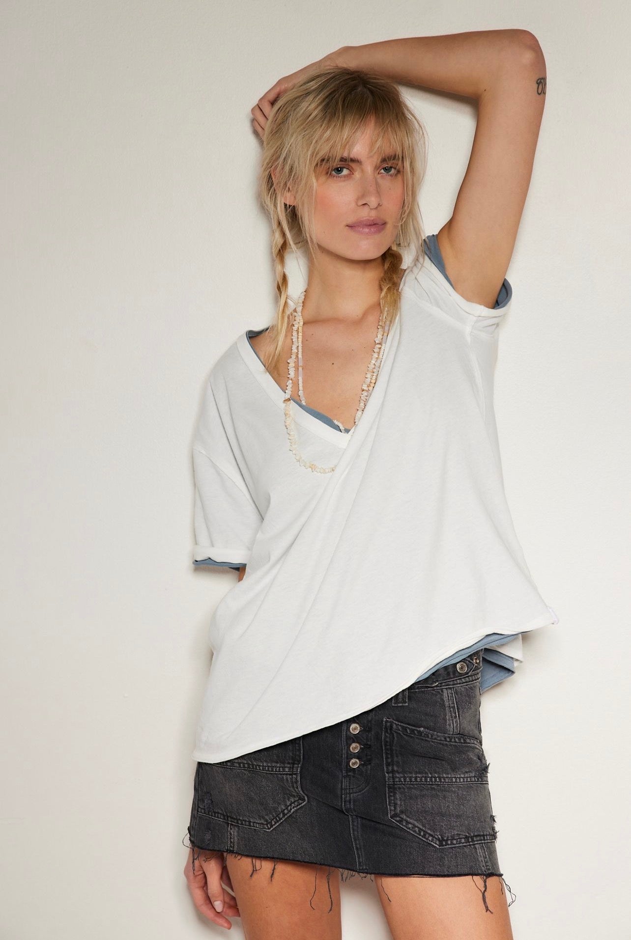 Free People Nina V-Neck Tee in Ivory - Medium