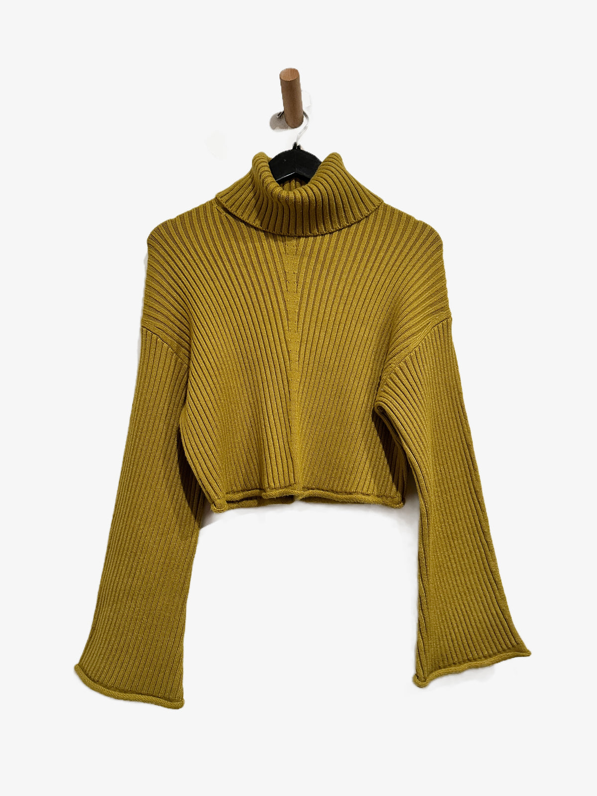 House of Harlow Chartreuse Ribbed Cropped Turtleneck - XS