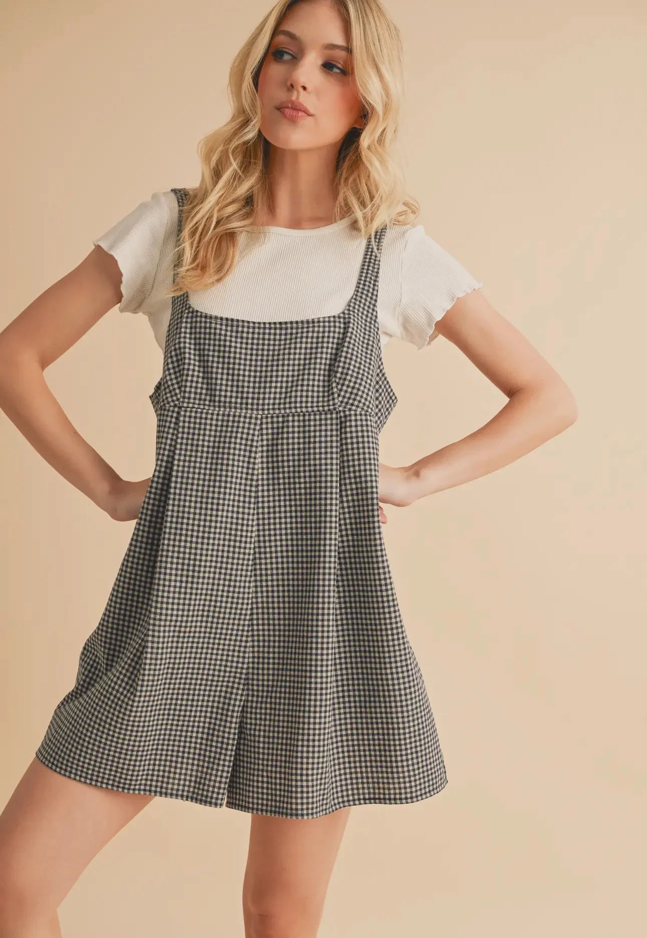 Z Supply Black Gingham Romper - Small